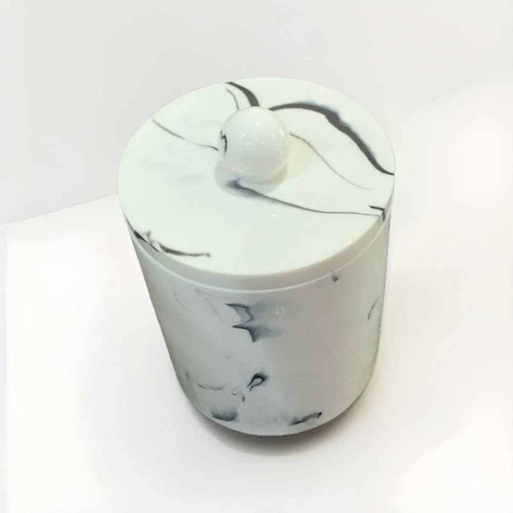 Multipurpose Resin Jar with Lid Marble Design Bathroom Office Kitchen Bedroom